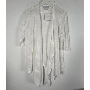 Sag Harbor Womens White Star Pattern Knit Cardigan Sweater Small Lightweight New